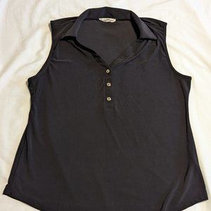 Black Sleeveless Jersey Top with Gold Buttons